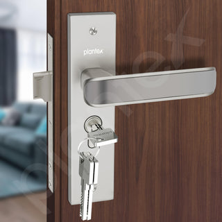 Plantex Heavy-Duty Door Lock Set - Main Door Lock Handle Set/ 6-Lever Lock Mechanism with 3 Years of Warranty/Mortise Lock with 3 Keys, Brass Lockbody & Cylinder(8112 - Satin White & Satin Black)