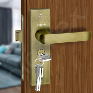 Plantex Heavy-Duty Door Lock Set - Main Door Lock Handle Set/ 6-Lever Lock Mechanism with 3 Years of Warranty/Mortise Lock with 3 Keys, Brass Lockbody & Cylinder (8110 - Brass Antique)