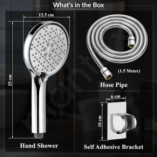 Plantex Acrylonitrile Butadiene Styrene Hand Shower For Bathroom/5 Inch Round Multi-Function 3 Mode Shower Hand/Hand Shower With 1.5 Meter Flexible Tube And Wall Hook-(Chrome)