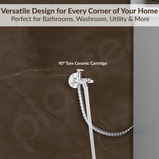 Plantex Pure Brass Two Way Bib Cock Taps Compatible for Washing Machine with Water Saving Nozzle Attachment/2 in 1 Bib Tap with Brass Wall Flange and Teflon Tape-(LEA-707-Chrome)