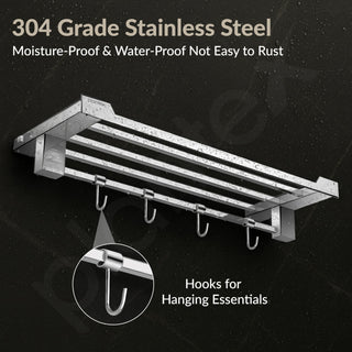 Plantex Towel Rack for Bathroom/304 Grade Stainless Steel Towel Bar/24 Inch Towel Hanger/Towel Stand/Bathroom Accessories - Pack of 1 (Tesla - 2706, Chrome)