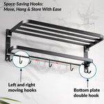 Plantex Stainless Steel Folding Towel Rack/Aluminium Bathroom Shelf/24 Inch Towel Hanger/12 x 5 Inch Multipurpose Shelf - Combo (Black)