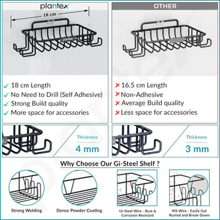 Plantex Self Adhesive Soap Dish with Hook for Bathroom/GI Steel Soap Case with Hook/Soap Holder/Soap Tray with Hook/Bathroom Accessories - (Black)