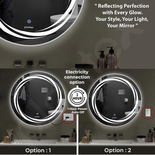 Plantex Glass Lighting Mirror With 3 Lighting Option/Smart Wall Mount Mirror Shatterproof For Living Room/Bedroom/Dressing Room - Round Shape (24 Inch), White