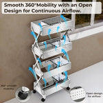 Plantex 4-Tier Multipurpose Storage Trolley with Wheels/Rotating Kitchen Vegetable Rack/Stainless Steel Space Saving Organizer Basket Stand/Heavy Duty Rolling Utility Cartโ(Chrome)