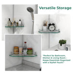 Plantex Corner Glass Shelf for Bathroom Wall/Glass Shelf for Kitchen/Bathroom/Living Room Corner Shelf (9x9 Inches - Pack of 2)