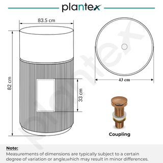 Plantex Matt Pedestal Wash Basin/Acrylic Resin & Quartz Free Standing Wash Basin/Round Basin For Bathroom/Home/Hotel/Restaurant- (Black And Grey, 16 X 16 X 34 Inch)