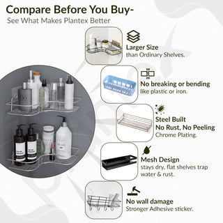 Plantex Self Adhesive Corner Shelf for Wall/Stainless Steel Bathroom Shelf/Kitchen Corner Shelf/Bathroom Organizer Without Drill-Pack of 4 (Chrome)