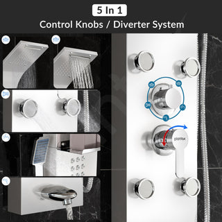 Plantex 304 Grade Stainless Steel Shower Panel/6 in 1 Shower System/Handshower with Waterfall Outlet/Tub Spout/Body Massage Spray With Hot &cold Mixer- (1015, Chrome)