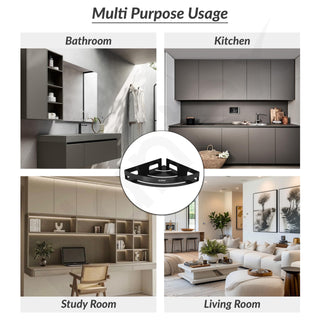 Plantex Corner Shelf for Bathroom Wall/Self Adhesive Bathroom Corner Shelf/Bathroom Organizer Without Drill - Pack of 3 (Black)