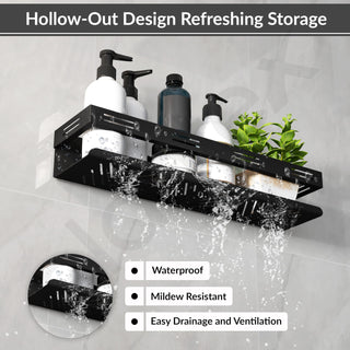 Plantex No Drill Bathroom Shelves/Stainless Steel Self Adhesive Shelf for Bathroom/Wall Shelf for Kitchen/Bathroom Shelf- Pack of 2 (16 x 4 Inch - Black)