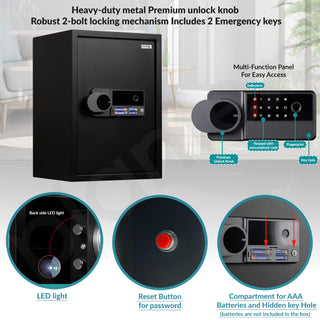 Plantex 56 Litre Digital Safe Locker For Home/Safety Locker Box with Biometric Fingerprint,Touchscreen & Emergency Key/Perfect Security Solution for Valuables/2 Years Warranty By Plantex - Black