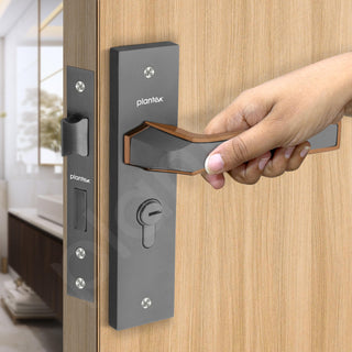 Plantex Heavy Duty Door Lock Set - Main Door Lock Handle Set/Mortise Locks with 3 Keys, Brass Body & Cylinder (8126 - Grey & PVD Choco)