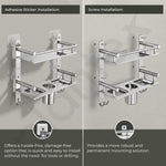 Plantex Bathroom Organiser Without Drill/Stainless Steel Bathroom Accessories Set with Soap Dish and Brush Slots/Hooks/Tumbler Holder/Steel Soap Holder for Bathroom-(2-Tier, Chrome)