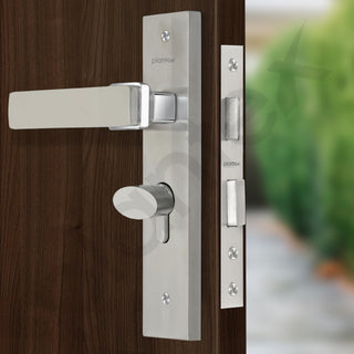 Plantex Heavy-Duty Door Lock Set - Main Door Lock Handle Set/Mortise Lock with 3 Keys, Brass Lock Body & Cylinder (8116 - Steel Satin & Chrome)