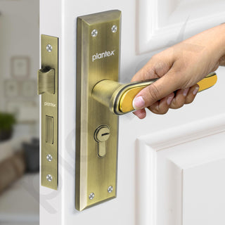 Plantex Heavy-Duty Door Lock Set - Main Door Lock Plate Handle Set/6-Lever Mechanism Mortise Locks with 3 Keys/Brass Locks Body & Cylinder (PTP-09 -Brass Antique & Gold)