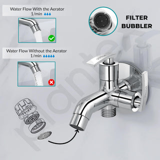 Plantex COL-1007 Pure Brass 2 in 1 Tap for Washing Machine with Water Saving Aerator /2-Way Bib Cock for Bathroom with Brass Wall Flange & Teflon Tape (Mirror-Chrome Finish)