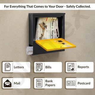 Plantex Heavy Duty GI Steel Letter Box/Suggestion Box/Wall Mount Mail with Magazine Holder/News Paper Holder Box for Home/Office/Hotel - (Yellow & Black)