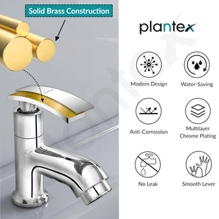 Plantex Pure Brass Pillar Tap for Wash Basin with Teflon Tape/Single Lever Basin Tap/Tabletop for wash Basin Tap/Water Tap/Faucet for Wash Basin (ZUR-1501, Chrome)