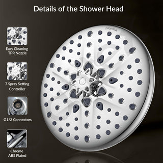 Plantex Abs Shower Head For Bathroom/8 Different Modes Shower Head/Overhead Shower Without Arm/Rain Shower Head For Bathroom - (Chrome)