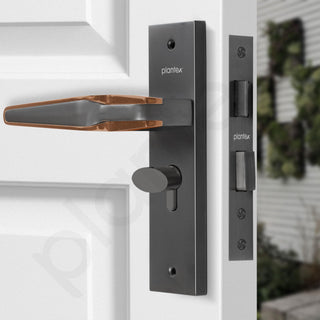 Plantex Heavy Duty Door Lock Set - Main Door Lock Handle Set/Mortise Locks with 3 Keys, Brass Body & Cylinder (8064 - Grey & PVD Choco)