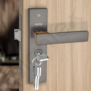 Plantex Heavy-Duty Door Lock Set - Main Door Locks Handle Set/ 6-Lever Mechanism with 3 Years of Warranty/Mortise Locks with 3 Keys, Brass Lock Body & Cylinder(8116 - Satin Black & PVD Choco)