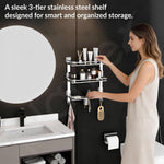 Plantex 5in1 Bathroom Organiser Without Drill/3 Tier Self Adhesive Stainless Steel Shelf/Multipurpose Shelf for Bathroom with Double Soap Dish and Toothbrush Holder(Chrome)