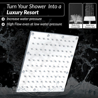 Plantex Stainless Steel Shower Head for Bathroom/8 x 8 inch Square Overhead Shower without Arm/Adjustable Bathroom Shower-(Sandwich-Chrome)
