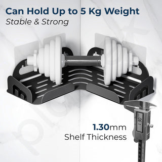 Plantex Self Adhesive Corner Shelf for Bathroom Wall/Stainless Steel Wall Mounted Corner Bathroom Shelf-Pack of 2 (10x10 Inch, Black)