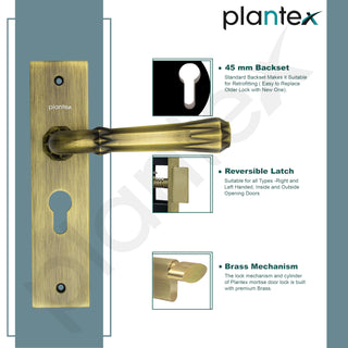 Plantex Heavy-Duty Door Lock Set - Main Door Lock Handle Set/ 6-Lever Lock Mechanism with 3 Years of Warranty/Mortise Lock with 3 Keys, Brass Lock Body & Cylinder(8117 - Brass Antique)