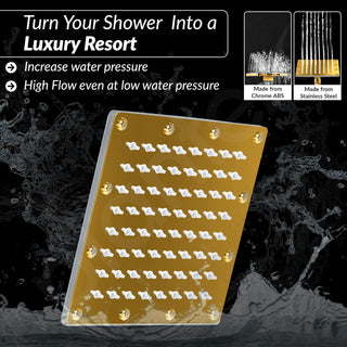 Plantex Stainless Steel Overhead Shower 6 x 6 inch with Water-Saving Technology/High pressure Rain Shower Head without Arm/Bathroom Shower -(Sandwich-PVD Gold)