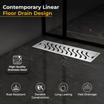 Plantex 304 Grade Stainless Steel Shower Water Drain Channel/12x4 Inch Floor Drain/Drainage Cover/Floor Drain Cover with Removable Grate - (WAVE, Chrome)