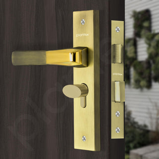 Plantex Heavy-Duty Door Lock Set - Main Door Lock Handle Set/ 6-Lever Lock Mechanism with 3 Years of Warranty/Mortise Lock with 3 Keys, Brass Lockbody & Cylinder(8114 - Brass Antique & PVD Gold)