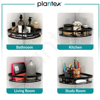 Plantex Self Adhesive Bathroom Shelf/Corner Shelf for Bathroom Wall/Wall Mounted Bathroom Shelves & Accessories/No Drill Kitchen Organizer Rack Shelf-Pack of 1(9x9 Inch,Matt Black)