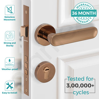 Plantex Premium Door Lock With 3 Years Warranty - Mortise Lock for Main Door Set (PVD Rose Gold Finish)