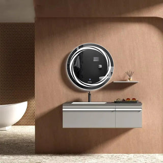 Plantex Glass Lighting Mirror With 3 Lighting Option/Smart Wall Mount Mirror Shatterproof For Living Room/Bedroom/Dressing Room - Round Shape (24 Inch), White