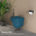 Plantex Ceramic Wall Hung Toilet/Rimless Western Commode for Bathroom/Commode with Soft Closing Toilet Seat - P Trap (Matt Blue)