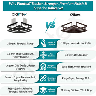 Plantex Self Adhesive Bathroom Shelf/Corner Shelf for Bathroom Wall/Wall Mounted Bathroom Shelves & Accessories/No Drill Kitchen Organizer Rack Shelf-Pack of 1(9x9 Inch,Matt Black)