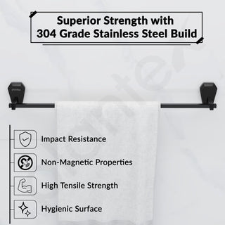 Plantex Towel Rod for Bathroom/304 Grade Stainless Steel Towel Bar/Towel Stand/24 Inch Towel Hanger/Bathroom Accessories - Pack of 1 (PMB-2402, Z-Black)