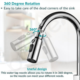 Plantex Brass Water Saving Nozzle for Kitchen Tap/Water Tap Extension with 3 Anti-Splash Modes/Upto 80% Water Saving/Fits F22 and M24 mm tap- (Chrome)