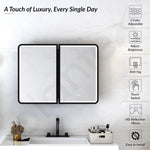 Plantex Steel bathroom mirror cabinet with LED/Bathroom Organiser/Double Door Rectangle Cabinet/Shelf for Wall with Mirror (32x24 Inch-Black)