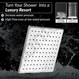 Plantex Stainless Steel Shower Head for Bathroom/8 x 8 inche Square Overhead Shower without Arm/Adjustable Bathroom Shower-(Elegance-Chrome)