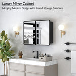 Plantex Steel bathroom mirror cabinet with LED/Bathroom Organiser/Double Door Rectangle Cabinet/Shelf for Wall with Mirror (32x24 Inch-Black)