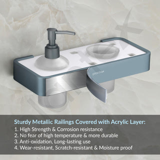Plantex Aluminium and Acrylic 2 in 1 Shampoo Dispenser with Toothpaste Holder/Liquid Soap Dispenser with Tumbler Holder/Bathroom Accessories - (Grey and Milky White)