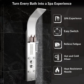 Plantex 304 Grade Stainless Steel Shower Panel/6 in 1 Shower System/Handshower with Waterfall Outlet/Tub Spout/Body Massage Spray With Hot &cold Mixer- (1015, Chrome)