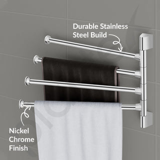 Plantex Stainless Steel 4-Arm Bathroom Swing Hanger Towel Rack/Towel Holder for Bathroom/Towel Stand/Bathroom Accessories