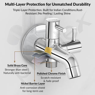 Plantex Pure Brass Two-Way Bib Cock Tap with Water-Saving Aerator/Compatible with Washing Machines/2 in 1 Tap -7 Year Warranty -(ICO-907-Chrome)