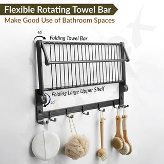 Plantex Aluminum Folding Towel Rack in Bathroom/Towel Holder in Bathroom/Towel Rod with Hooks/Bathroom Accessories (24 Inch) Black