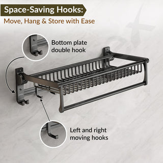 Plantex Aluminum Folding Towel Rack in Bathroom/Towel Holder in Bathroom/Towel Rod with Hooks/Bathroom Accessories (24 Inch) Black