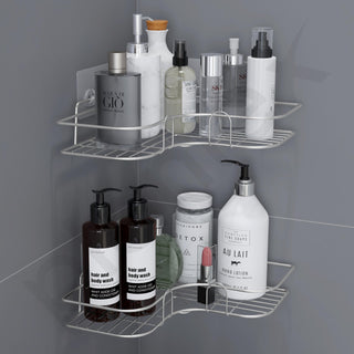 Plantex Stainless Steel Bathroom Corner Shelf/Self Adhesive Bathroom Shelf for Wall/Bathroom Organiser Without Drill - Pack of 2 (Chrome)